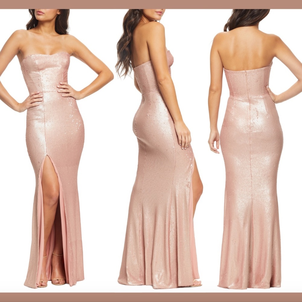 NEW $298 Dress‎ the Population Ellen Sequin Gown in Rose Gold [ SZ Small ] #e916